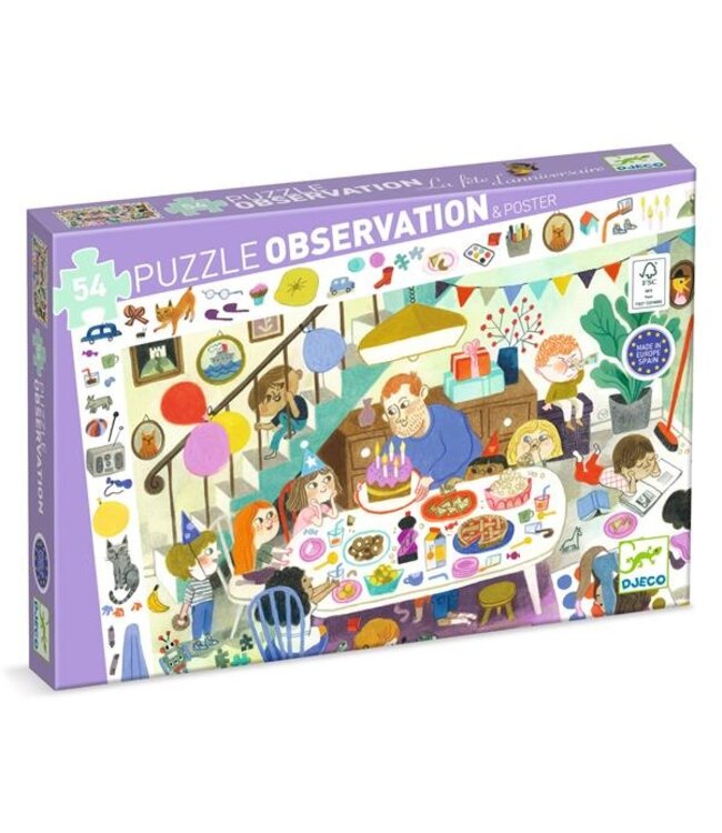DJECO PUZZLE D'OBSERVATION (54 MCX) - LA FÊTE D'ANNIVERSAIRE