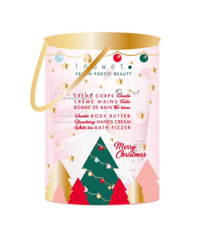 INUWET BOÎTE FLOCON DE NEIGE - BOMBE DE BAIN, CRÈME À MAINS FRAISE & LAIT CORPS