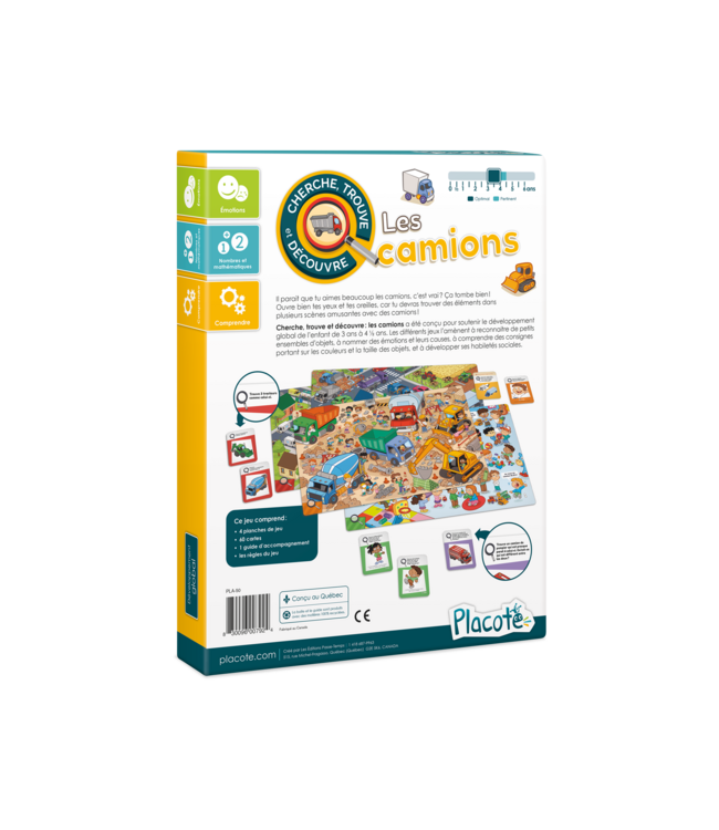 PLACOTE JEU ÉDUCATIF - CHERCHE, TROUVE & DÉCOUVRE : LES CAMIONS