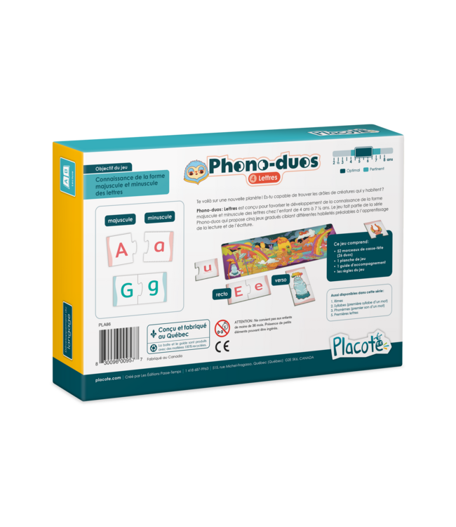 PLACOTE JEU ÉDUCATIF - PHONO DUO : LETTRES