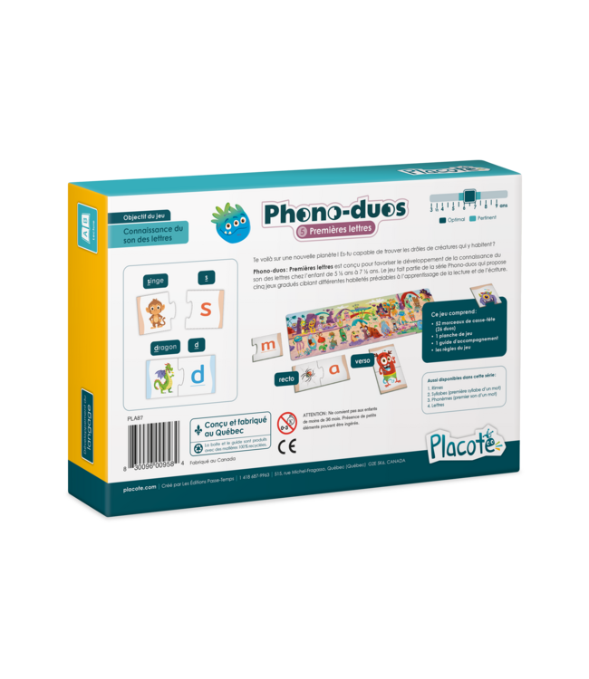 PLACOTE JEU ÉDUCATIF - PHONO DUO : PREMIÈRES LETTRES