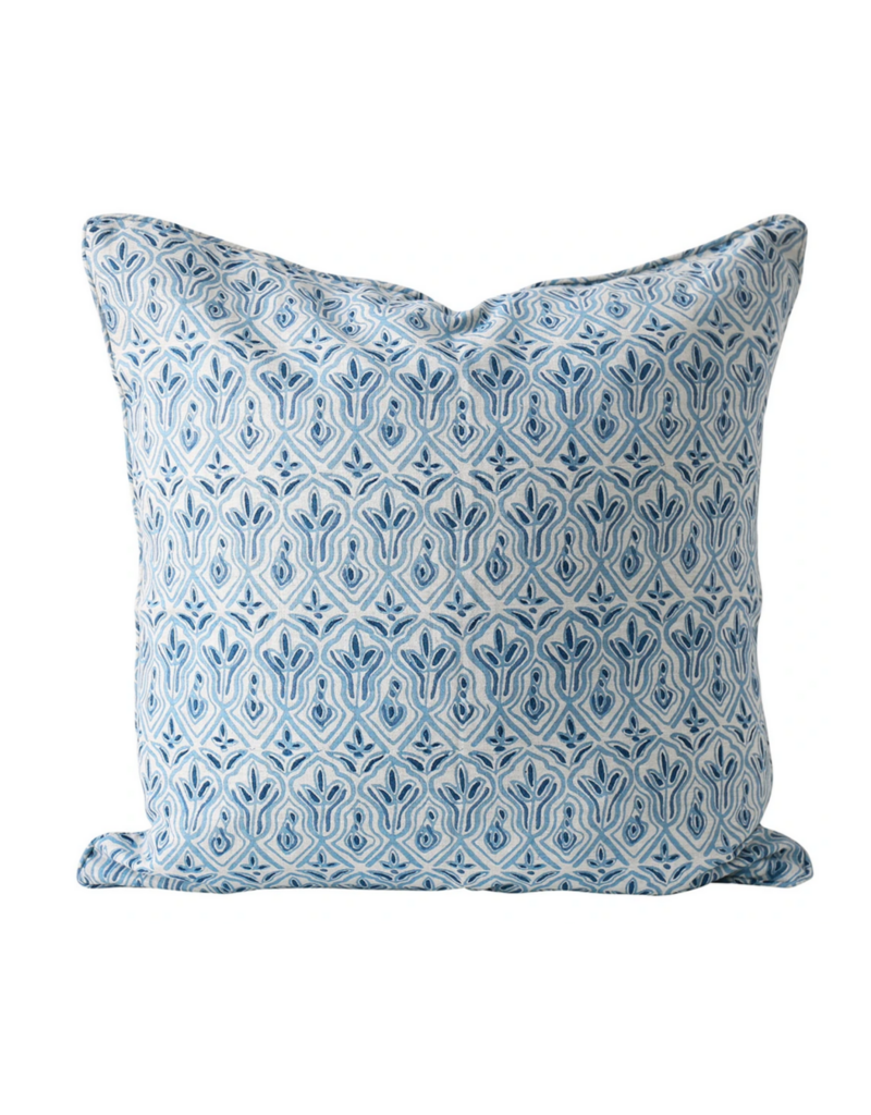 Blue & White Floral Block Print Pillow
