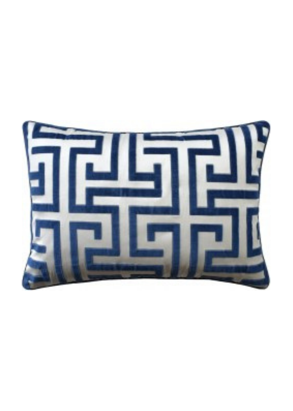 Blue Velvet Greek Key Lumbar Pillow