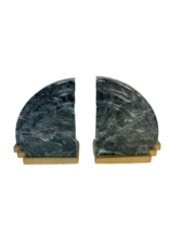 Vintage Green Marble & Brass Bookends