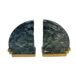Vintage Green Marble & Brass Bookends