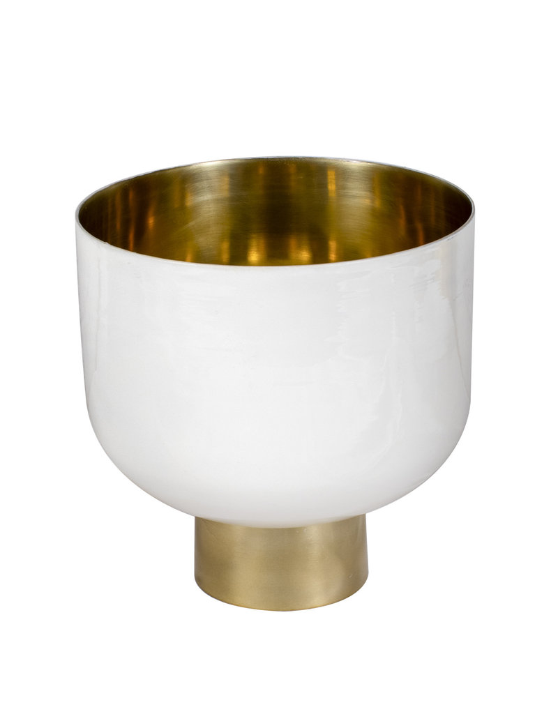 Footed White Enamel & Gold Planter