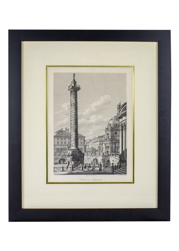 Vintage Framed French Obelisk Engraving - Trajana