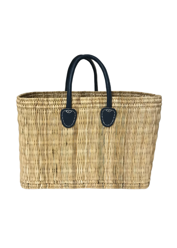 Navy Large Straw Shopper Tote