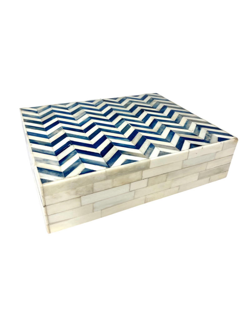 Ivory & Blue Chevron Bone Box