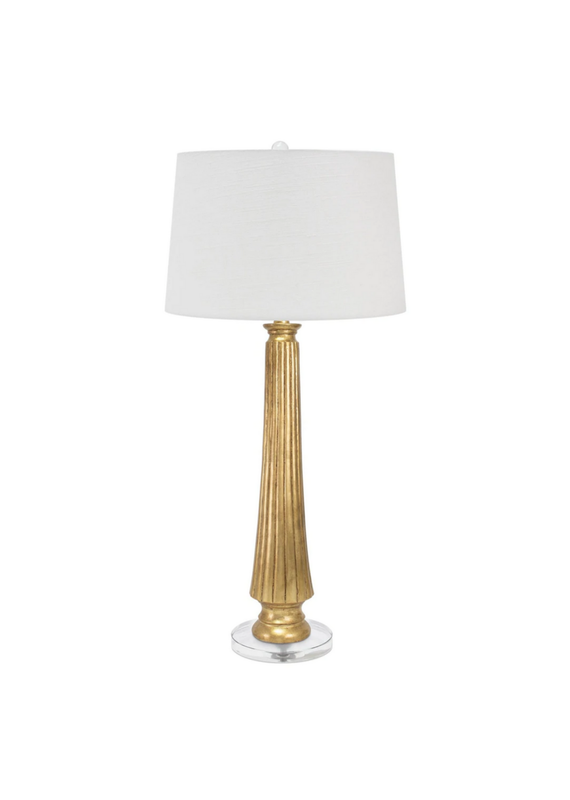 Gold Ribbed Lamp on Glass Base