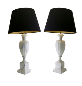 Vintage Fluted Marble Lamps with Black Shades