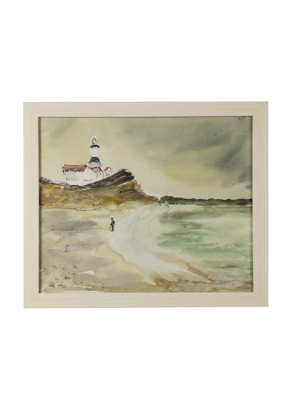 Vintage Framed Lighthouse Watercolor