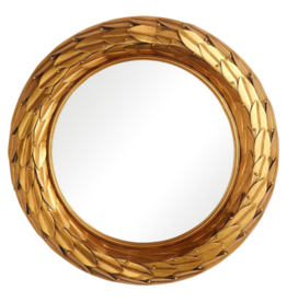 Round Gold Mirror with Leaves & Berries