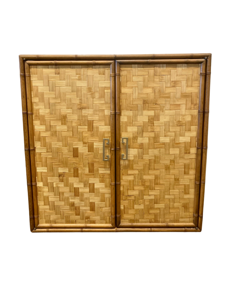 Vintage Woven Cabinet with Bamboo Edge