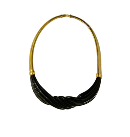 Vintage Black Resin Necklace with Gold Snake Chain