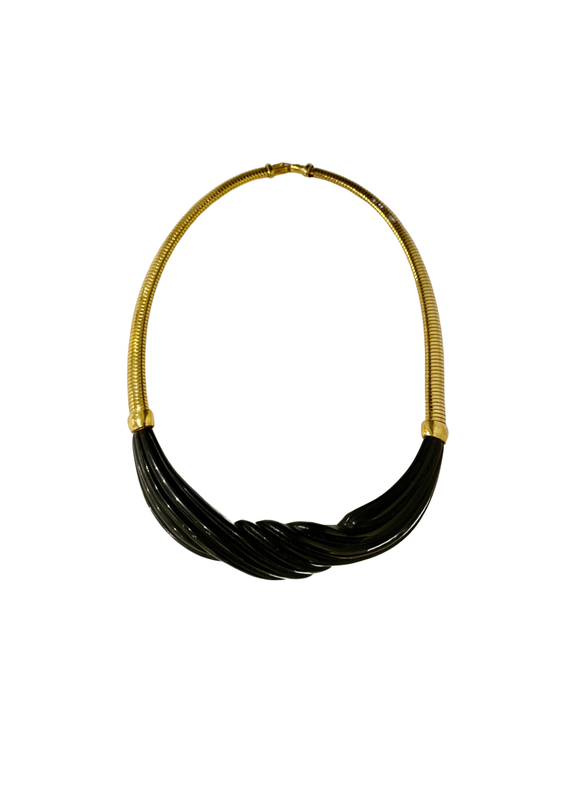 Vintage Black Resin Necklace with Gold Snake Chain
