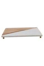 Marble & Wood Serving Tray with Brass Feet