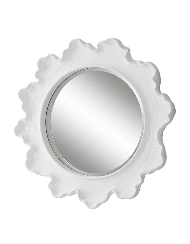 White Round Organic Sunburst Mirror