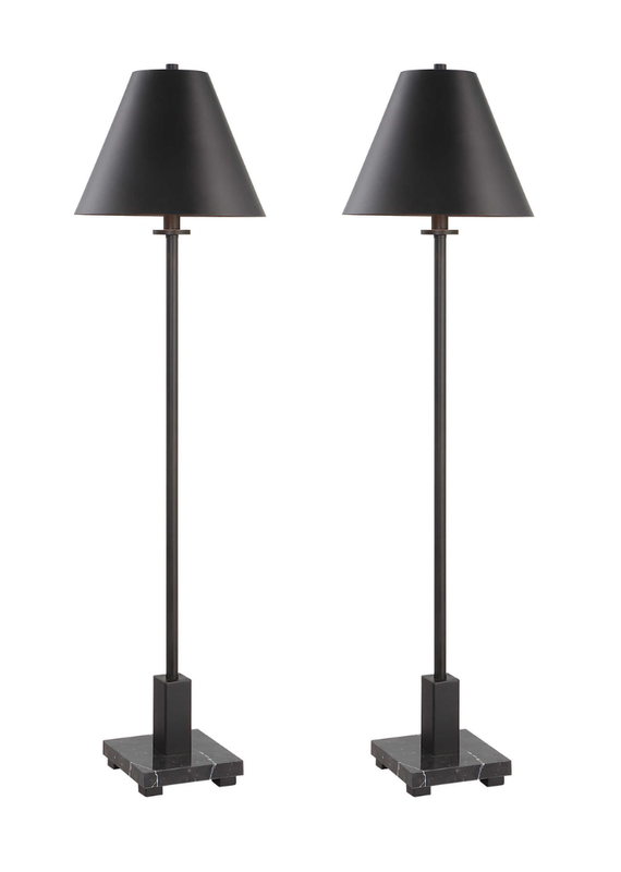 Pair of Black Metal Buffet Lamps with Marble Base