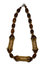 Vintage Cadoro Brown Stone Necklace with Brass Details