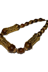 Vintage Cadoro Brown Stone Necklace with Brass Details