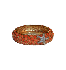 Vintage Coral Bead Bangle Bracelet with Starfish