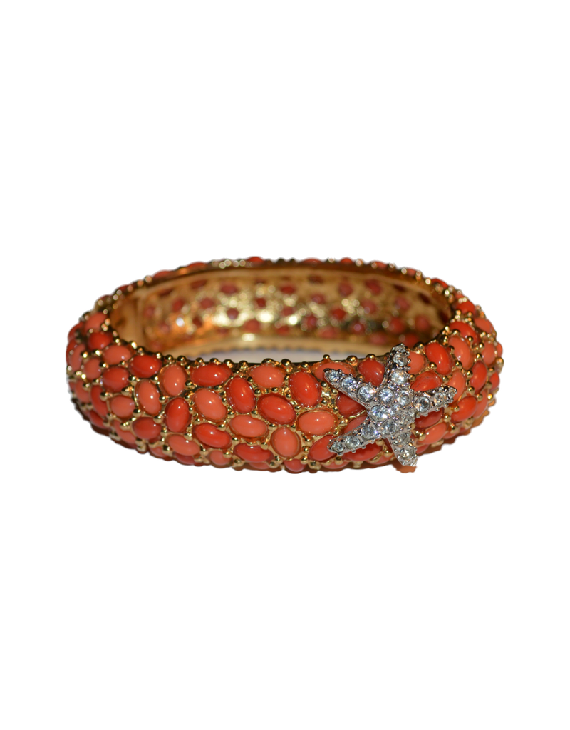 Vintage Coral Bead Bangle Bracelet with Starfish