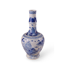 Blue & White Scenic Gourd Vase