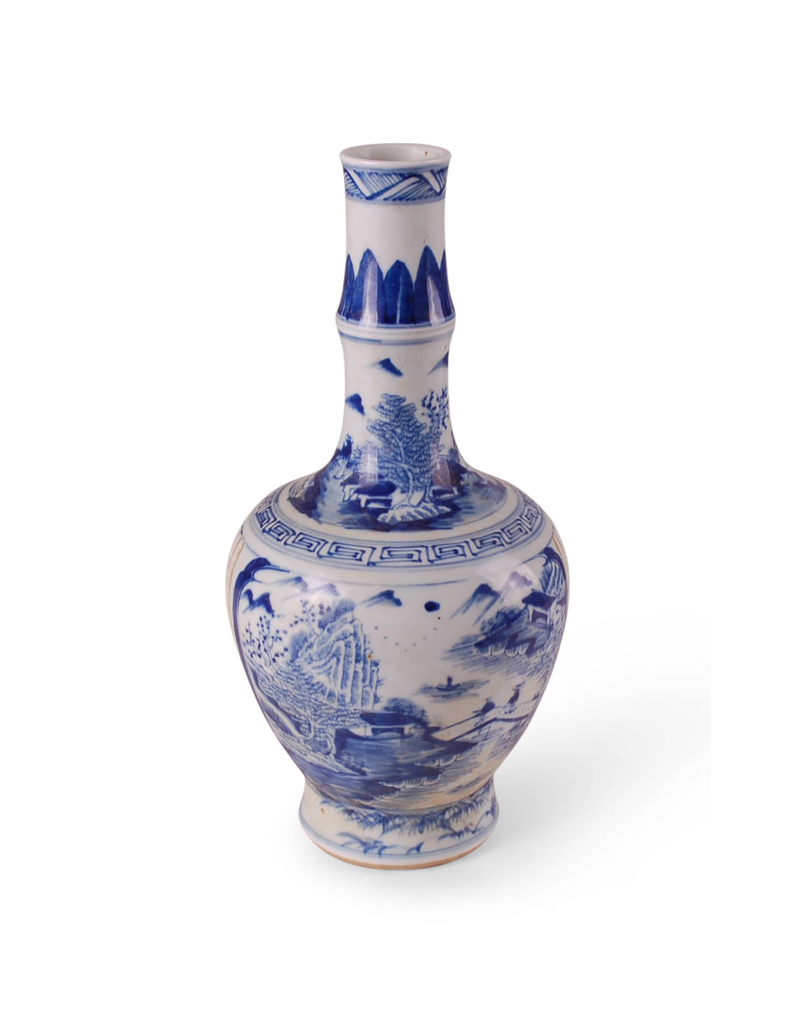 Blue & White Scenic Gourd Vase