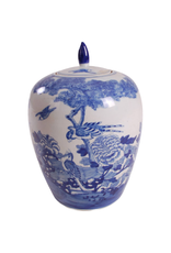 Blue & White Lidded Jar with Bird Design