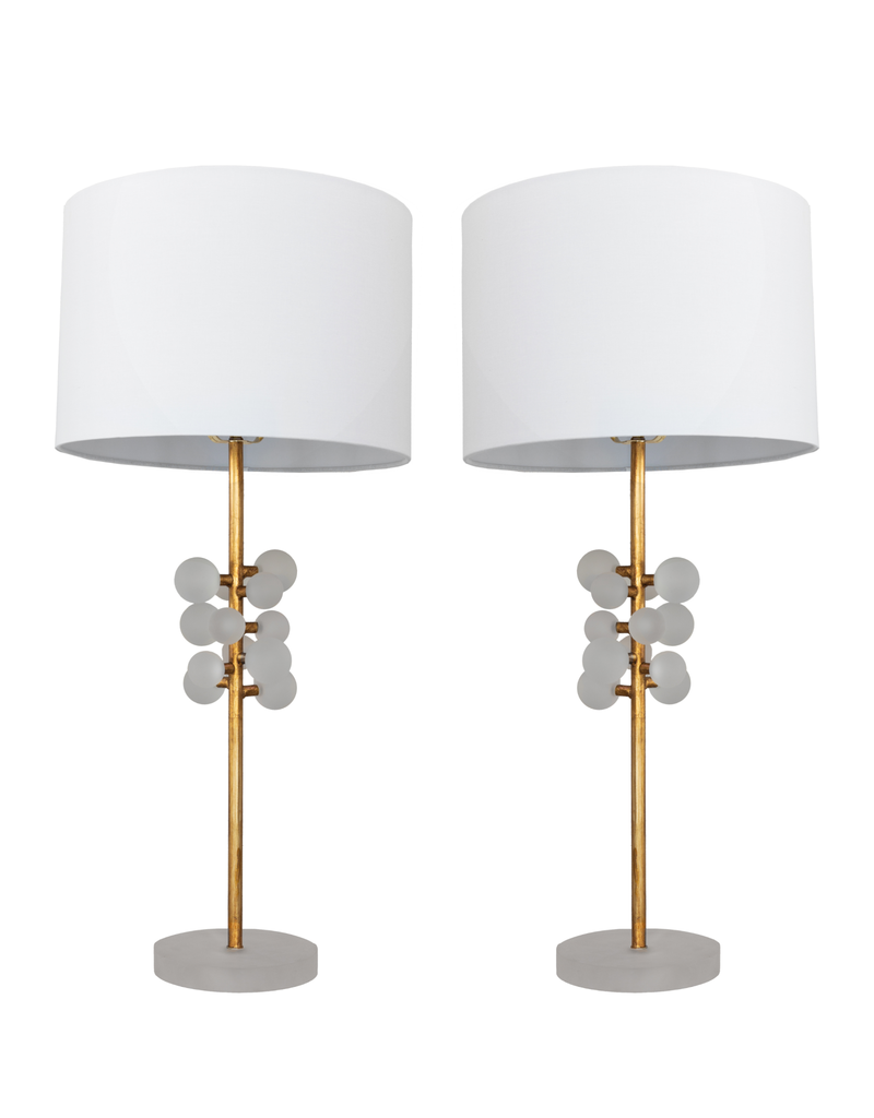 Pair of Gold Lamps with Lucite Ball Cluster Detail