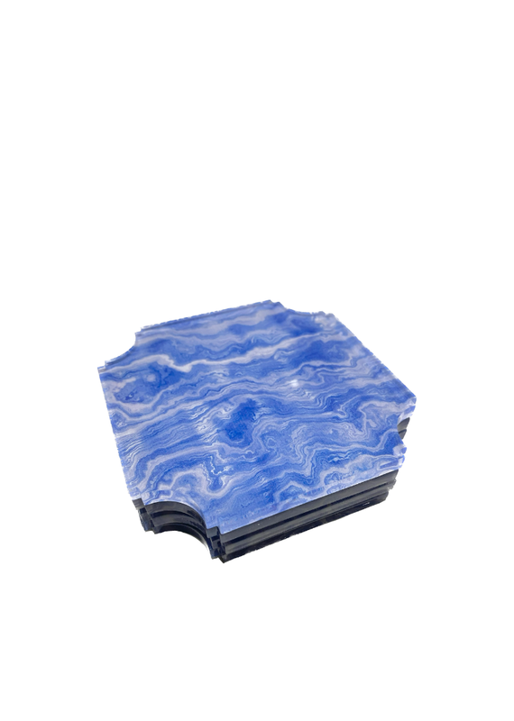 Lucite Blue Agate Coasters Set