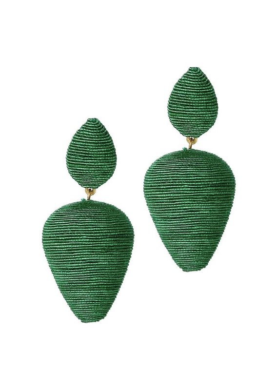 Green Cord Covered TearDrop Earrings