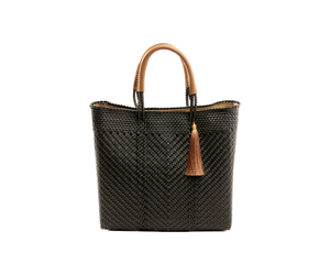 WOVEN LEATHER TOTE BAG - Black