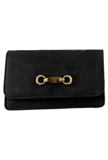 Black Faux Suede Clutch with Bamboo Toggle