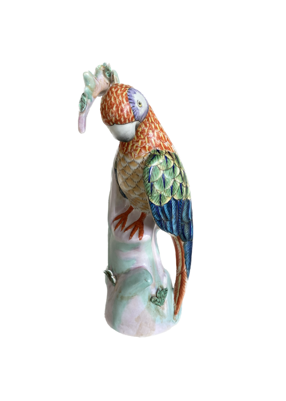 Vintage Colorful Ceramic Parrot on a Branch