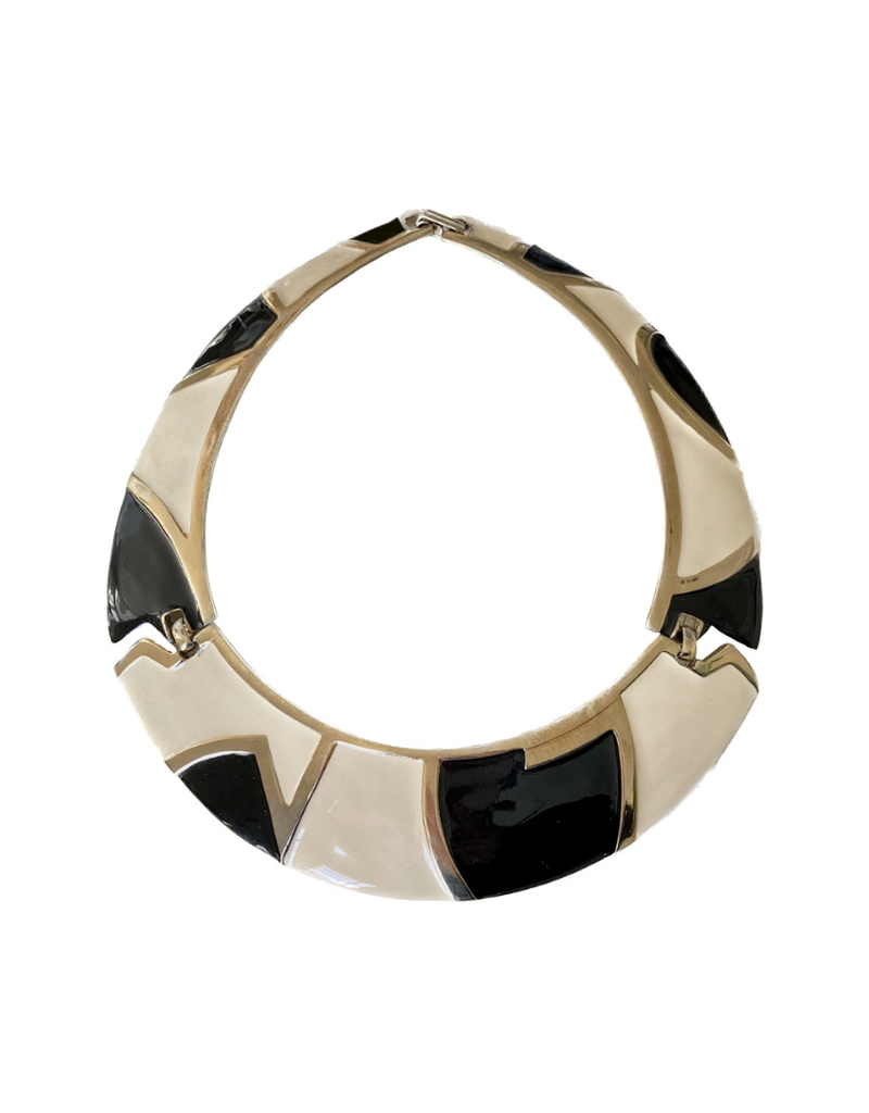 Vintage Abstract Enamel & Metal Collar Necklace