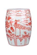 Coral Pink Ceramic Garden Stool with Bird
