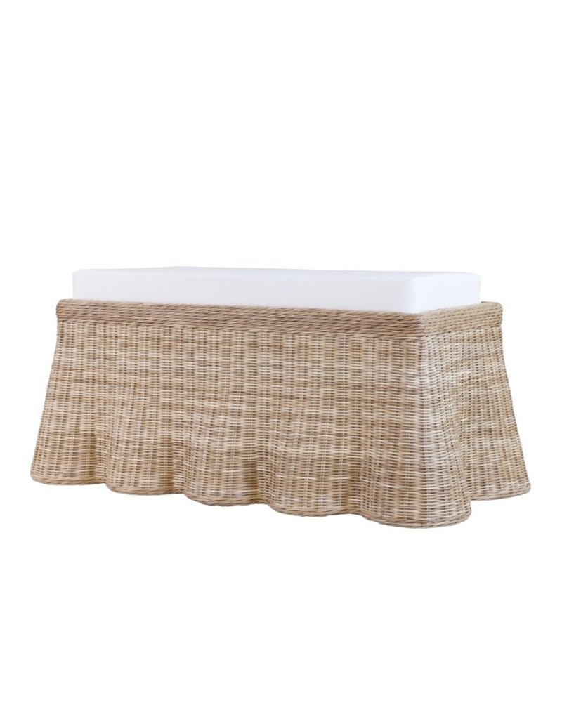 Scallop Skirted Wicker Bench with Fabric Cushion