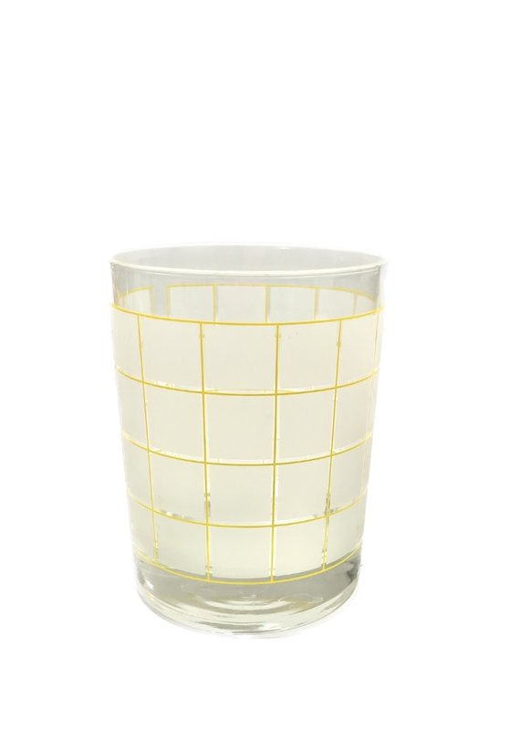 Vintage Set of 4 Yellow Frosted Checkerboard Glasses