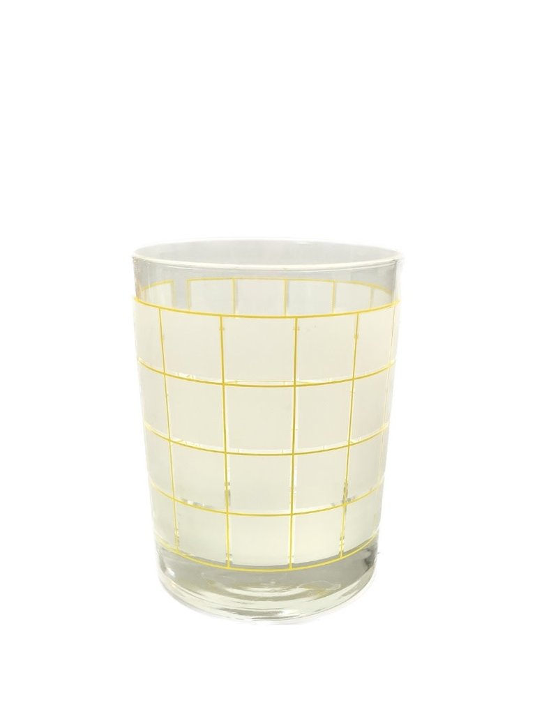 Vintage Set of 4 Yellow Frosted Checkerboard Glasses