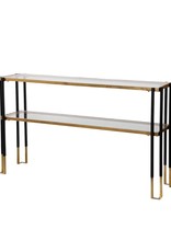 Brass & Black Console Table with Glass Shelves