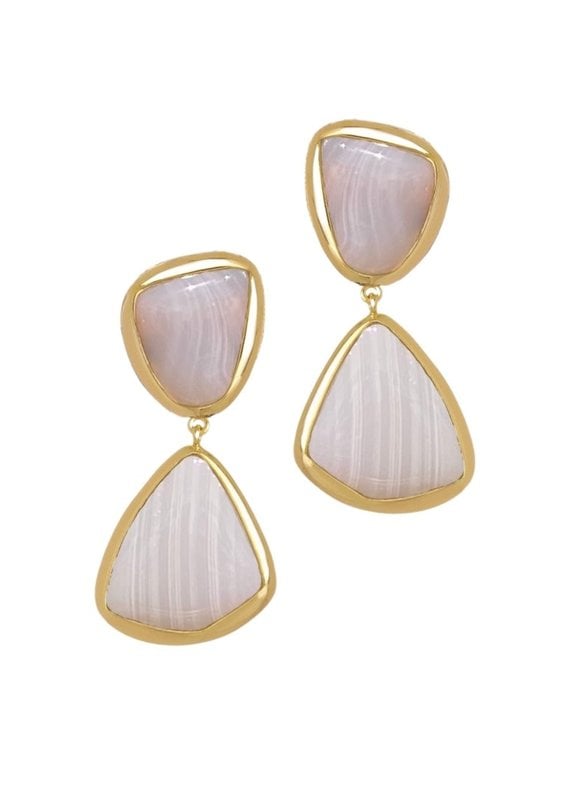 Agate Gold Double Drop Earrings