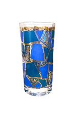 Set of 5 Vintage Blue, Green & Gold Mosaic Highball Glasses