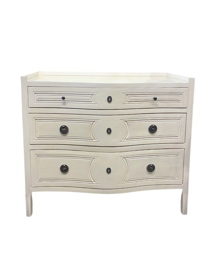 Distressed Cream White Chest with Wavy Drawers & Mirror Top