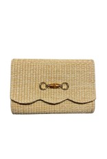 Natural Scalloped Raffia Clutch with Bamboo Toggle