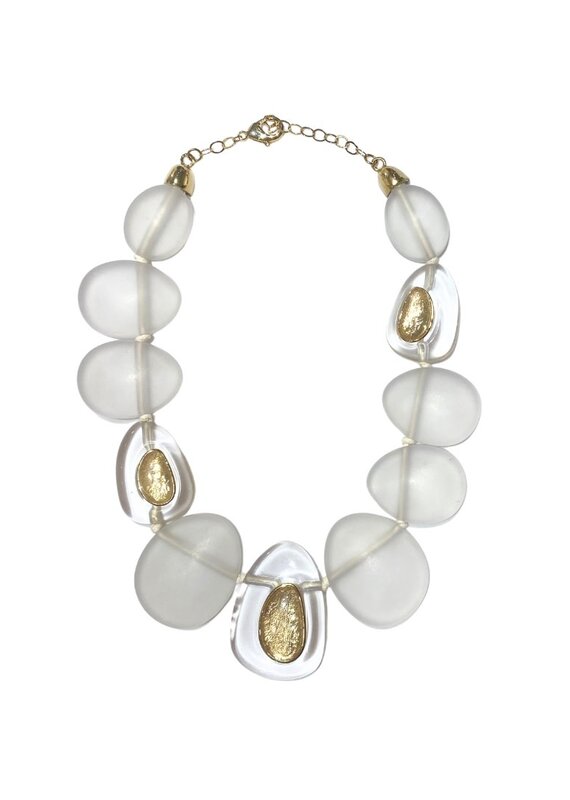 Clear & Frosted Abstract Necklace with Gold Detail