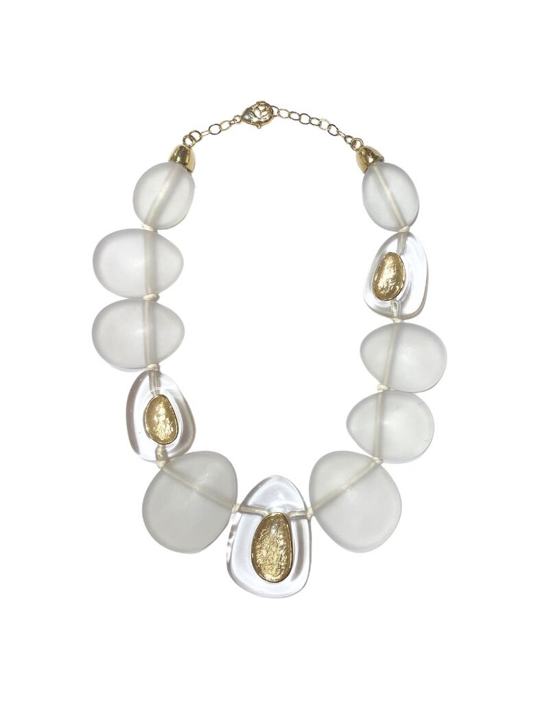 Clear & Frosted Abstract Necklace with Gold Detail