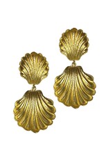 Gold Double-Drop Shell Scalloped Earrings