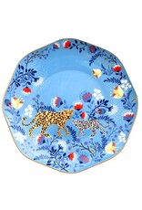 Set of 6 Light Blue Cheetah Salad Plates with Floral Design